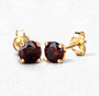 red diamond round stud earrings in solid 14k yellow gold