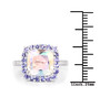 mercury mist quartz and tanzanite cushion halo ring in rhodium over sterling silver shown for size comparison