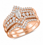 marquise and round diamond three ring set in 14k rose gold