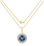 full view of london blue topaz tanzanite and white topaz double halo pendant necklace in 14k yellow gold over sterling silver