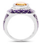 side view of citrine purple enameled ring in rhodium over sterling silver