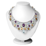 multi gemstone openwork bib necklace in rhodium over sterling silver worn around the neck