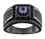 tanzanite and black spinel gents ring in black rhodium over sterling silver