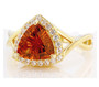 front view of madeira citrine trillion and white zircon halo ring in 18k yellow gold over sterling silver
