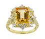 citrine and white zircon halo ring in 18k yellow gold over sterling silver