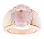 oval rose quartz and mother of pearl ring in 18k rose gold over sterling silver