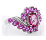 front view of pink topaz and lab sapphire bypass ring in rhodium over sterling silver