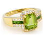 front view of peridot chrome diopside and zircon ring in 18k yellow gold over sterling silver