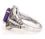 side view of amethyst champagne and white diamond ring in black and white rhodium over sterling silver