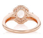 back view of morganite white zircon and pink sapphire halo ring in 18k rose gold over sterling silver