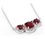 side view of lab ruby and white sapphire round three stone halo necklace in rhodium over sterling silver