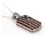 side view of red white and blue flag dog tag pendant necklace in rhodium over sterling silver