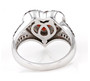back view of garnet heart halo split shank ring in rhodium over sterling silver