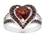 garnet heart halo split shank ring in rhodium over sterling silver