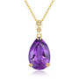 front view of 15x10mm checkerboard faceted pear natural gemstone necklace in 14k yellow gold