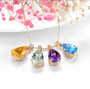 15x10mm checkerboard faceted pear natural gemstone necklace in 14k yellow gold