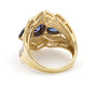 back view of blue and white cubic zirconia statement ring in 18k yellow gold over sterling silver