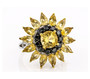 front view of citrine and black spinel cluster ring in 18k yellow gold and rhodium over sterling silver
