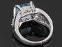 back view of blue topaz blue diamond and zircon ring in blue and white rhodium over sterling silver