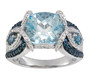 blue topaz blue diamond and zircon ring in blue and white rhodium over sterling silver