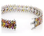 clasp detail of natural multi color sapphire tennis bracelet in rhodium over sterling silver