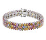 natural multi color sapphire tennis bracelet in rhodium over sterling silver