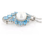 side view of freshwater pearl blue topaz and white topaz convertible brooch and pendant in rhodium over sterling silver