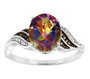 front view of mystic quartz champagne and white diamond ring in black and white rhodium over sterling silver