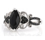 front view of marquise black spinel heart ring in black and white rhodium over sterling silver