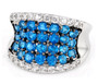 front view of neon apatite and white zircon wideband cluster ring in black and white rhodium over sterling silver