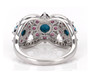 back view of turquoise rhodolite garnet and zircon cluster ring in rhodium over sterling silver