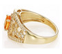 side view of spessartine garnet and white zircon ring in 18k yellow gold over sterling silver