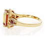 side view of mystic quartz rhodolite garnet and zircon ring in 18k yellow gold over sterling silver