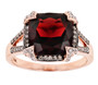 garnet champagne and white diamond halo ring in 14k rose gold