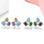 full view of multi gemstone halo earrings in rhodium over sterling silver