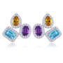 multi gemstone halo earrings in rhodium over sterling silver