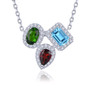 full view of multi gemstone halo necklace in rhodium over sterling silver