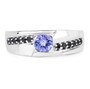 front view of tanzanite and black spinel mens band ring in rhodium over sterling silver