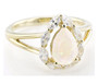 front view of ethiopian opal and white zircon split shank halo ring in 10k yellow gold