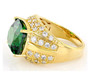 side view of green and white cz cocktail ring in 18k yellow gold over sterling silver