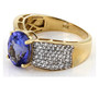 front view of tanzanite and diamond ring in 14k yellow gold