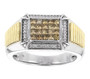 champagne and white diamond gents ring in 10k yellow and 10k white gold