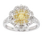 yellow and white diamond cluster ring in 14k white gold