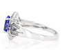 side view of tanzanite and white zircon split shank ring in rhodium over sterling silver