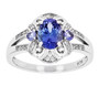 tanzanite and white zircon split shank ring in rhodium over sterling silver