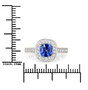 sapphire and white diamond cushion halo ring in solid 18k yellow gold shown for size comparison