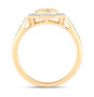 side view of yellow sapphire and white diamond square emerald cut halo ring in solid 14k yellow gold
