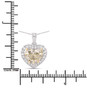 natural yellow heart and white diamond halo pendant necklace in solid 18k white gold shown for size comparison
