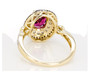 back view of rhodolite garnet champagne diamond and zircon halo ring in 10k yellow gold