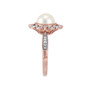 full view of freshwater pearl and diamond halo ring in 10k rose gold